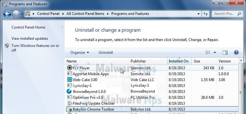 [Image: Uninstall BrowseBeyond program from Windows]