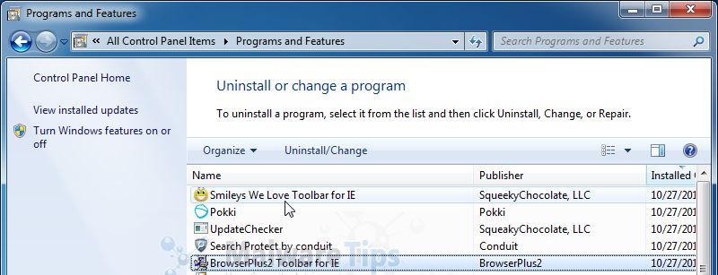 [Image: Uninstall BrowserPlus2 Toolbar from Windows]