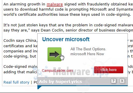 [Image: CampusLeader.com pop-up ads]