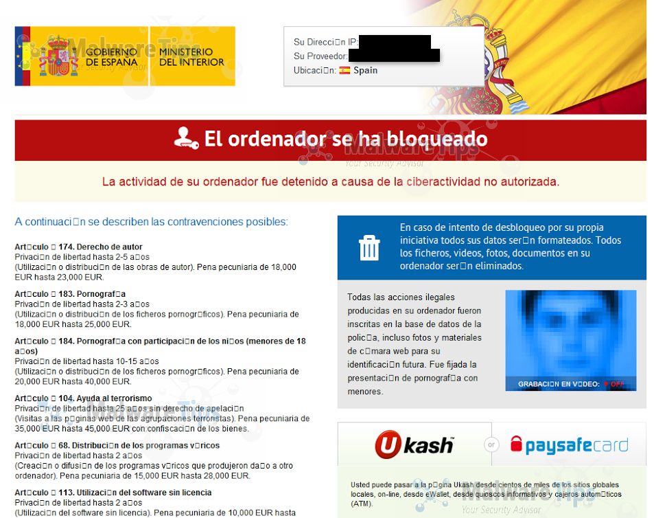 [Image: Gobierno de España Paysafecard virus]