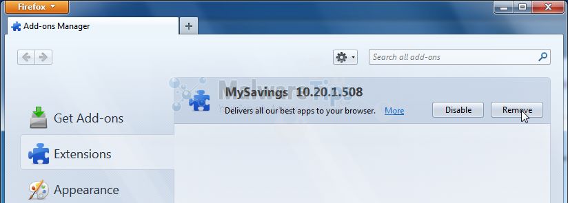 [Image: MySavings Toolbar Firefox extension]
