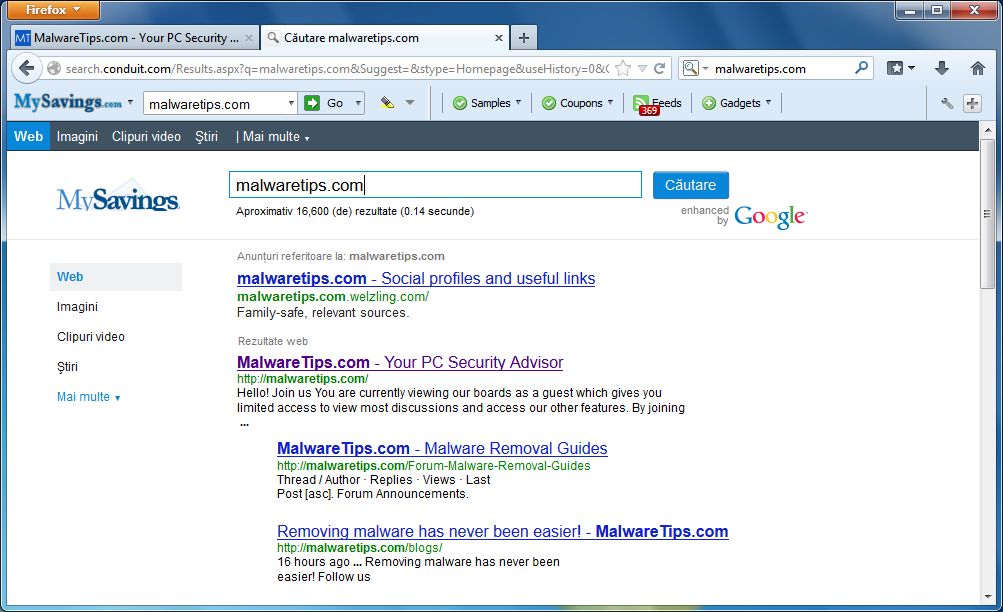 [Image: MySavings Toolbar redirect]