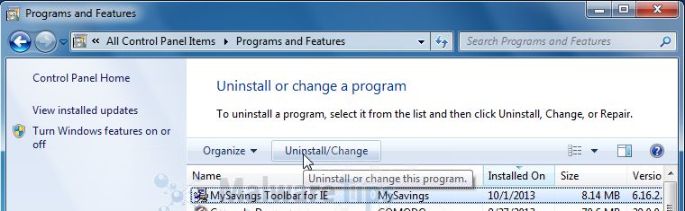 [Image: Uninstall MySavings Toolbar from Windows]