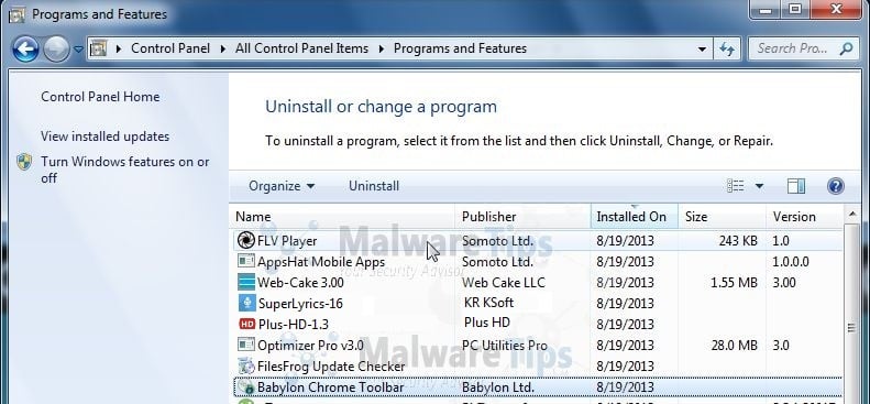 [Image: Uninstall RehabMatters.com malicious programs]