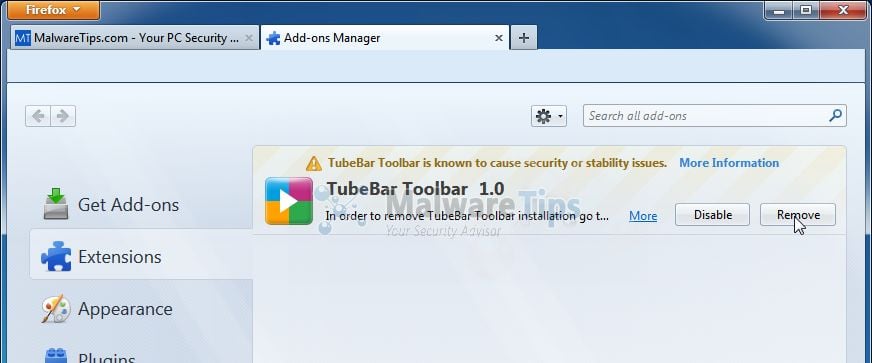 [Image: TubeBar Toolbar Firefox extension]