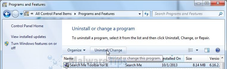 [Image: Uninstall SearchMe Toolbar from Windows]