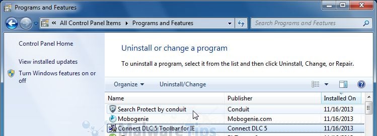 [Image: Uninstall Connect Toolbar from Windows]