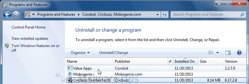 [Image: Uninstall CricBuzz Toolbar from Windows]