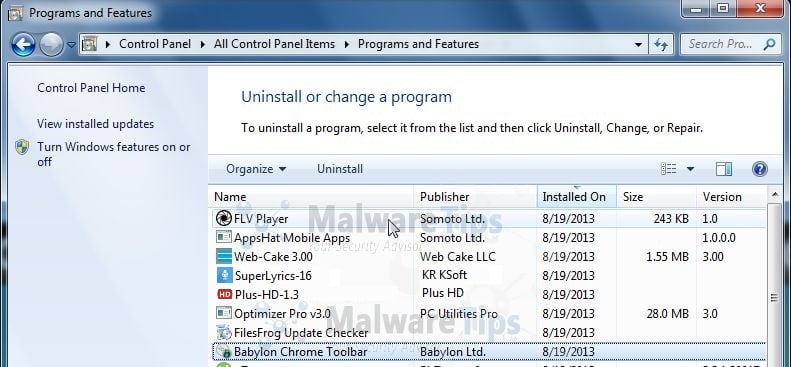 [Image: Uninstall PassWidget adware program from Windows]