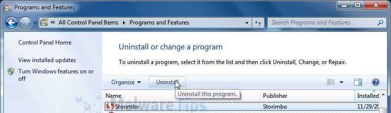 [Image: Uninstall Storimbo program from Windows]