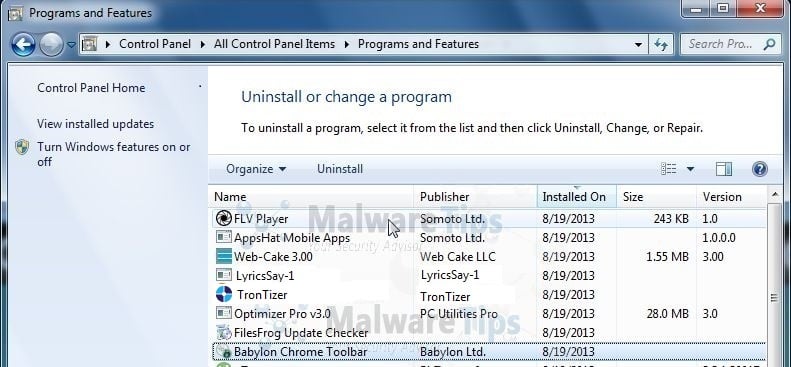 [Image: Uninstall TronTizer program from Windows]