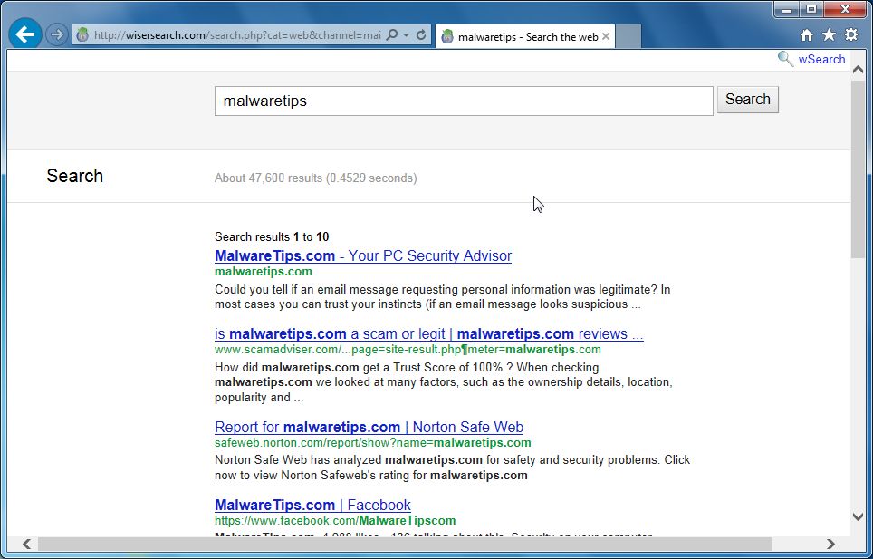[Image: wSearch redirect]