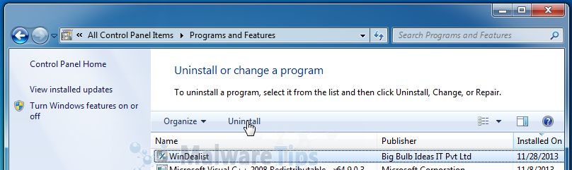 [Image: Uninstall WinDealist program from Windows]