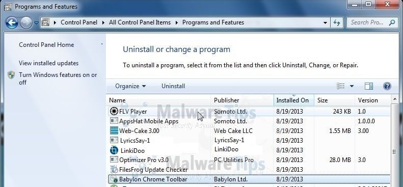 [Image: Uninstall Fassurun program from Windows]