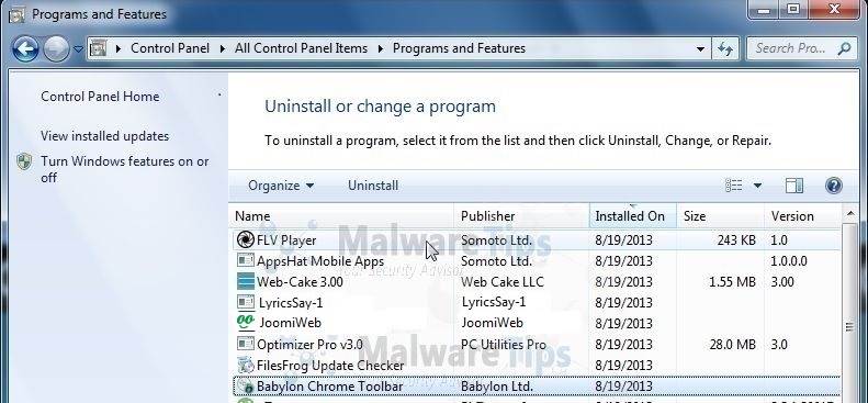 [Image: Uninstall JoomiWeb program from Windows]