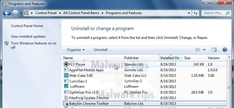 [Image: Uninstall Loffinam program from Windows]