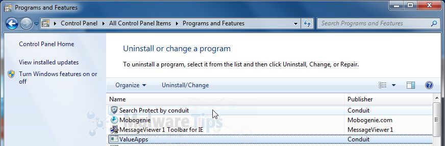 [Image: Uninstall MessageViewer Toolbar from Windows]