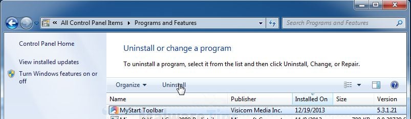 [Image: Uninstall MyStart Toolbar from Windows]