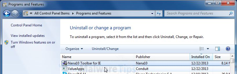 [Image: Uninstall Nana10 Toolbar from Windows]