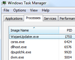 [Image: WajamUpdater.exe in Windows Task Manager]