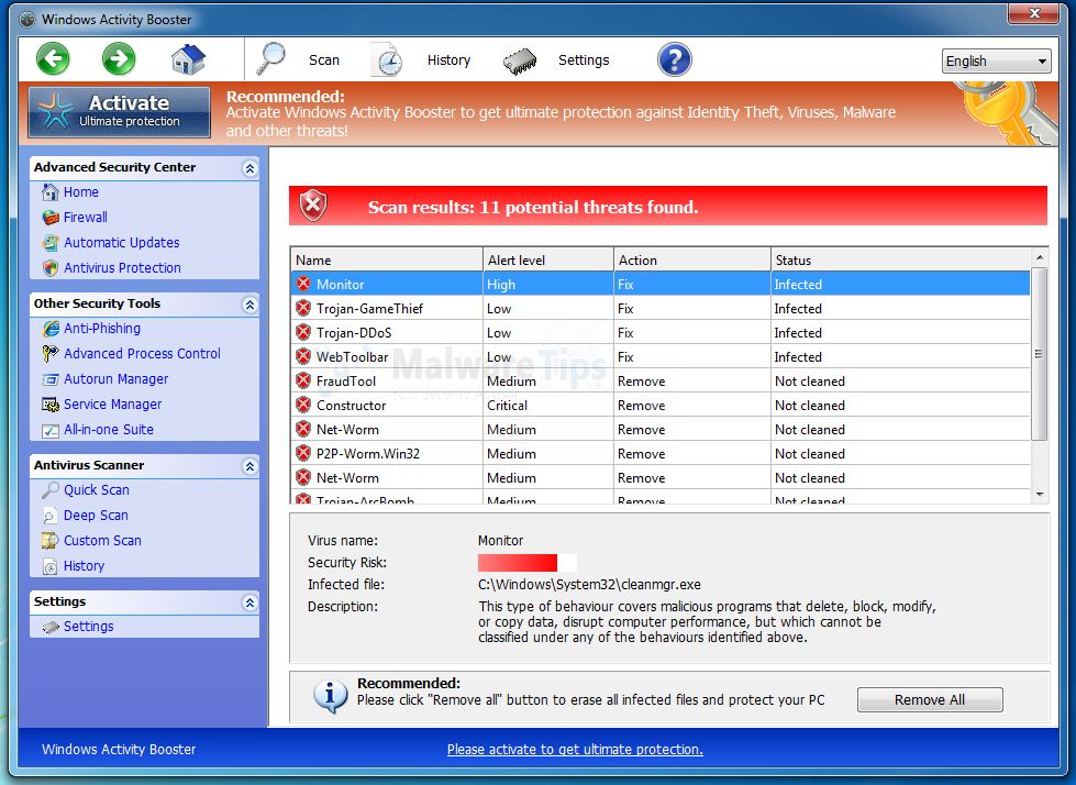 Picture of Windows Activity Booster malware