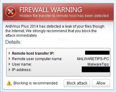 [Image: AntiVirus Plus 2014 Firewall Warning]