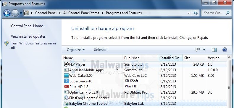 [Image: Uninstall Mainonta program from Windows]