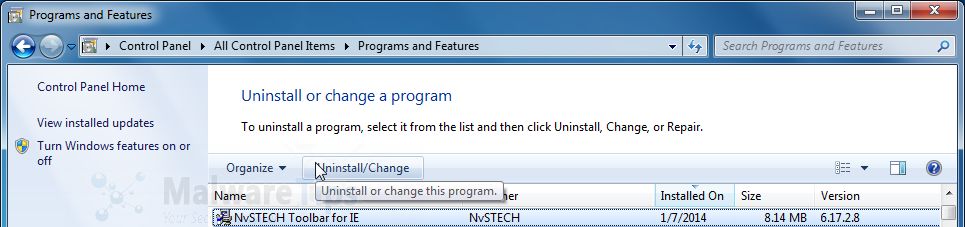 [Image: Uninstall NvSTECH Toolbar from Windows]