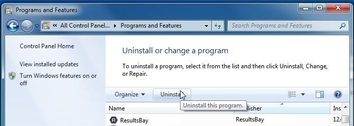 [Image: Uninstall ResultsBay program from Windows]