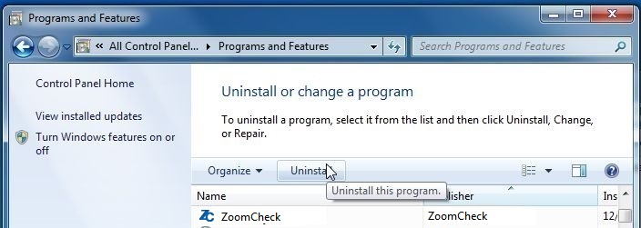 [Image: Uninstall ZoomCheck program from Windows]