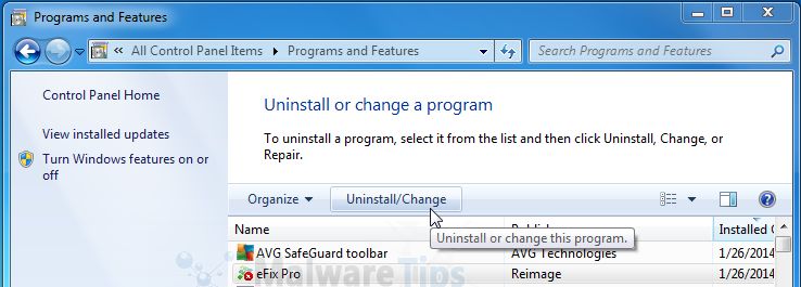 [Image: Uninstall eFix Pro program from Windows]