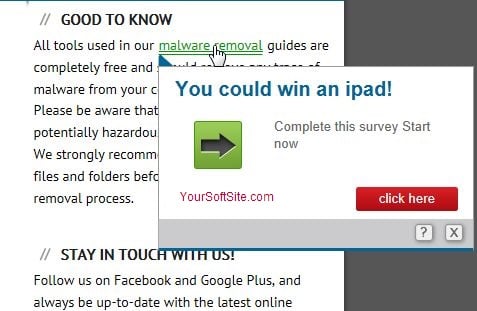 [Image: YourSoftSite.com pop-up virus]