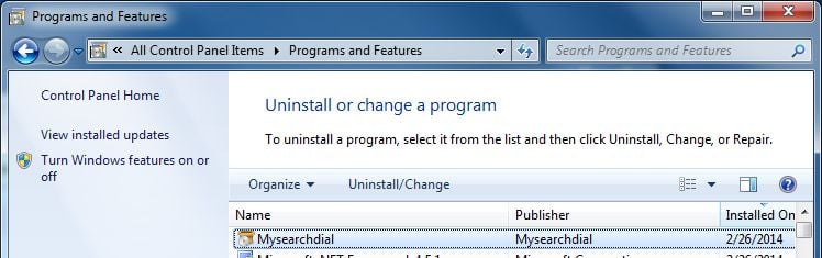 [Image: Uninstall MySearchDial Toolbar from Windows]