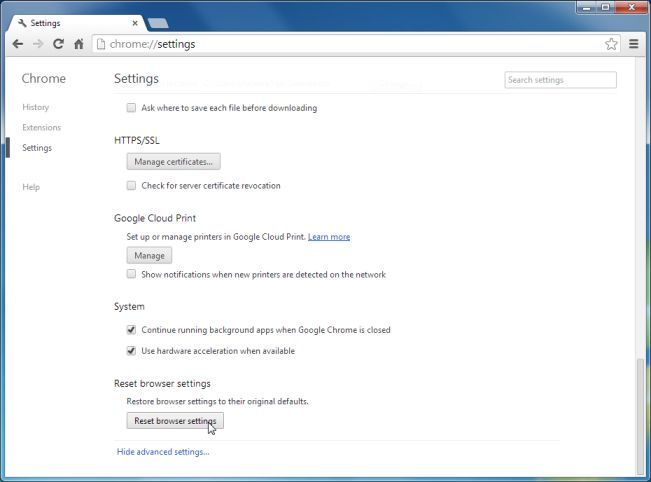 reset browser settings chrome