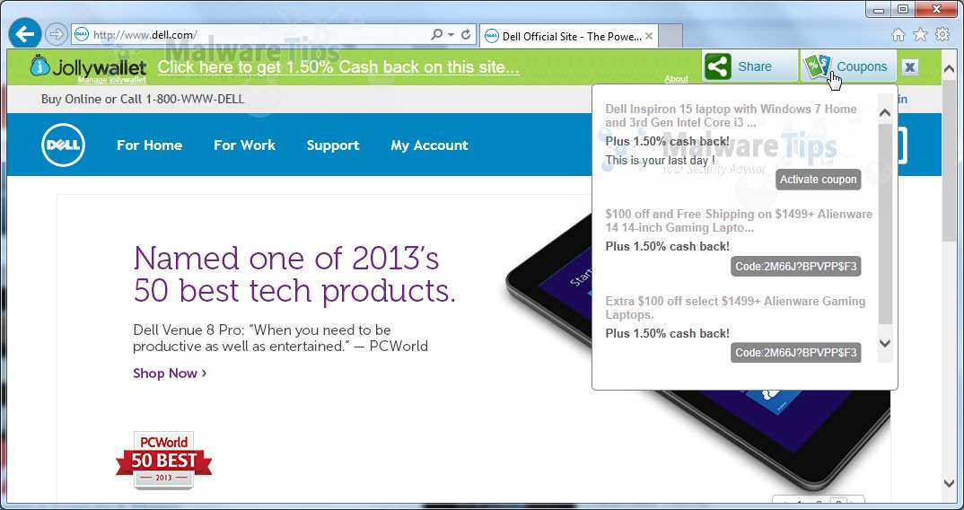 [Image: SaveDailyDeals pop-up virus]