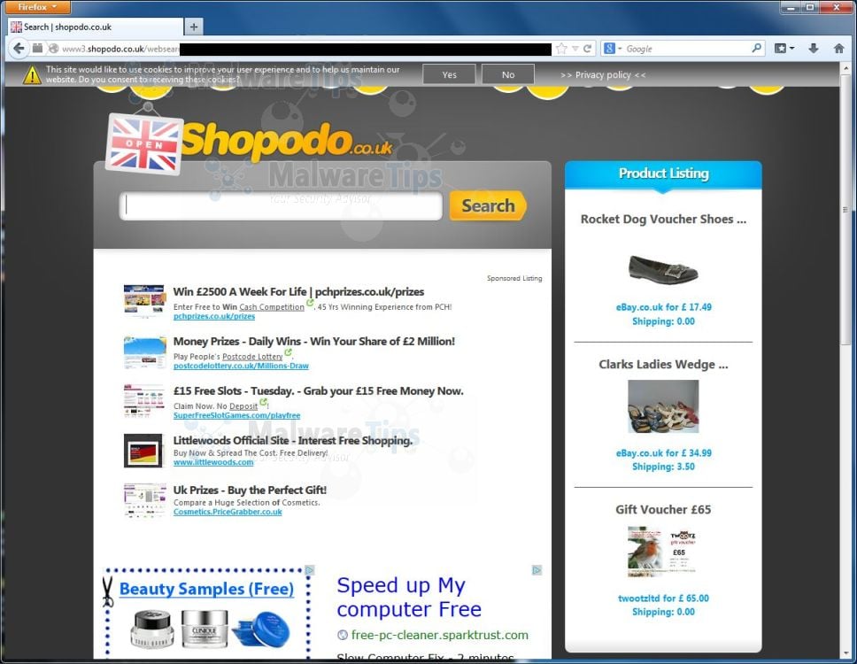 Picture of Shopodo.co.uk pop-up virus