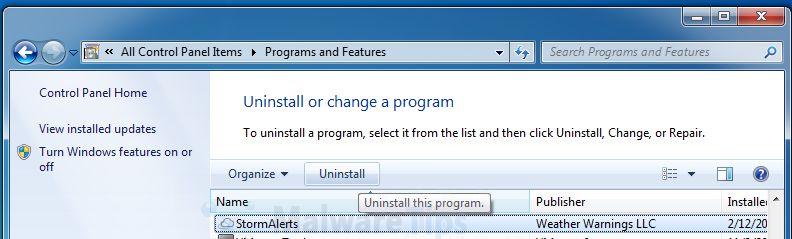 Uninstall Storm Alerts