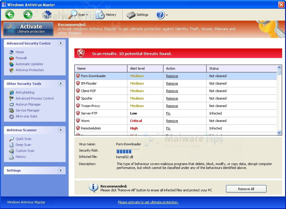 Picture of Windows Antivirus Master virus