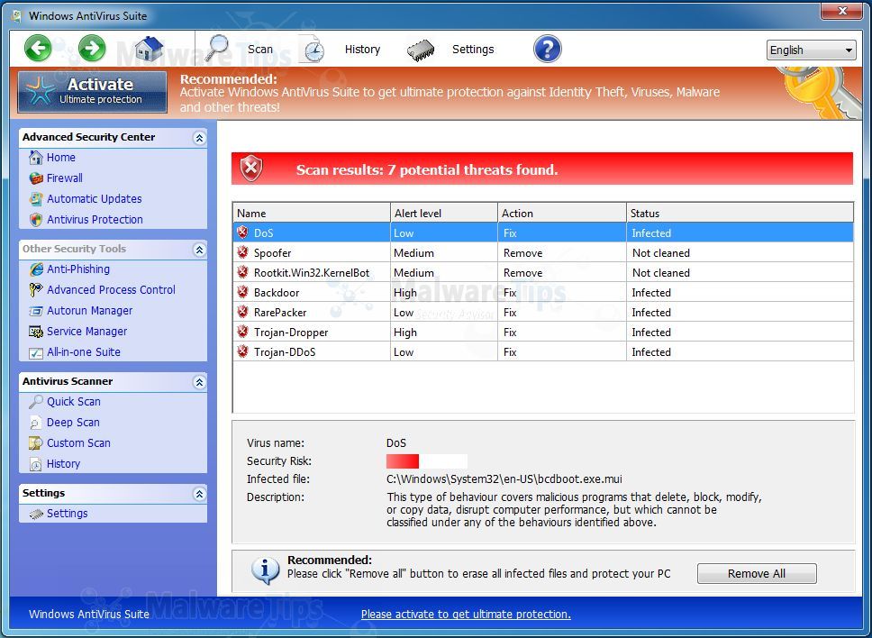 Изображение вредоносного ПО для Windows AntiVirus Suite