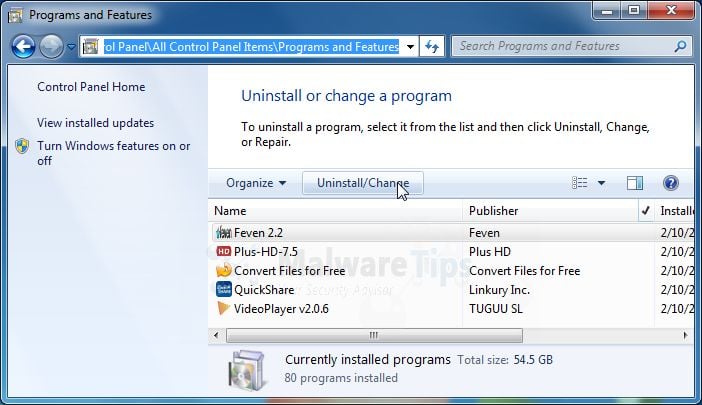 [Image: Uninstall MyClipHD program from Windows]