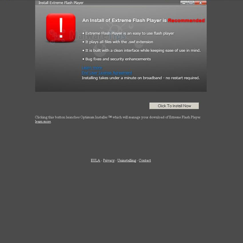 [Image: An Install of Extreme Flash Player is Recommended virus]