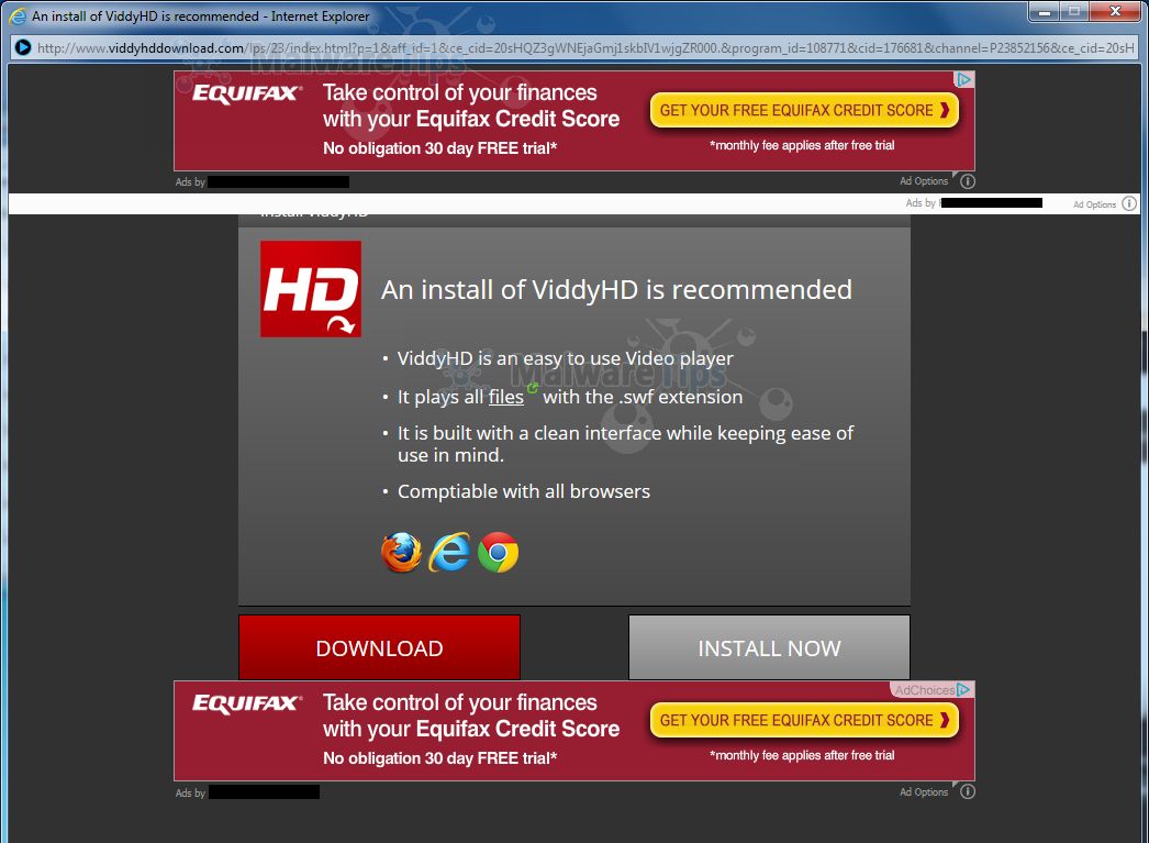 Picture of An install of ViddyHD is recommended virus