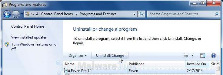 [Image: Uninstall Feven Pro 1.2 program from Windows]