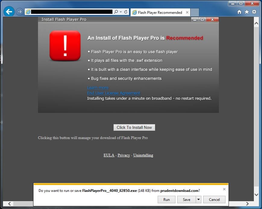 Picture of MirrorFile.net pop-up virus