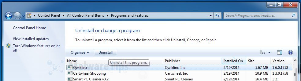 [Image: Uninstall QwikLinx program from Windows]