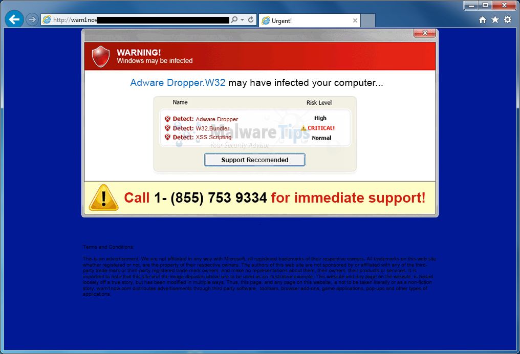 [Image:Warn1now.com virus]