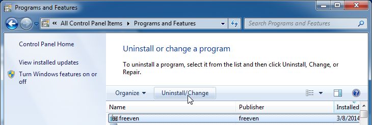 Picture of Uninstall Freeven program from Windows