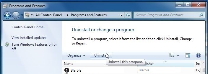 [Image: Uninstall Blarble program from Windows]