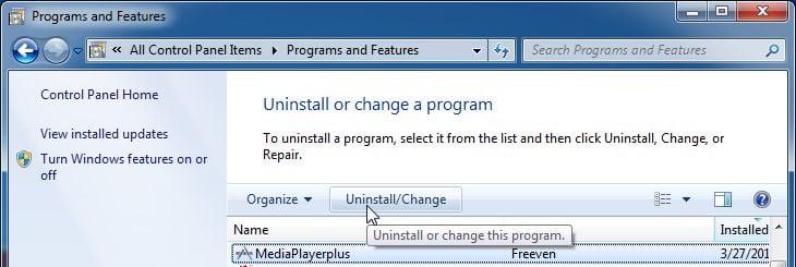 [Image: Uninstall MediaPlayerPlus program from Windows]