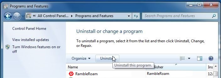 [Image: Uninstall RambleRoam program from Windows]